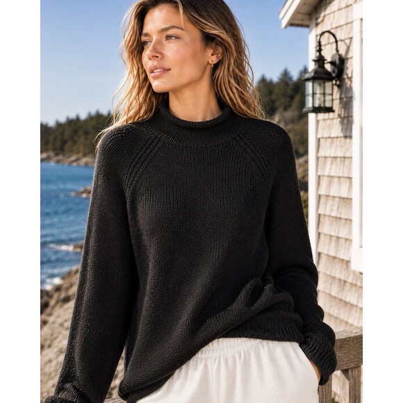 J. Crew Sweaters - J Crew 1988 Rollneck Black Sweater Cotton 90s Style Preppy Casual BW186 Women L